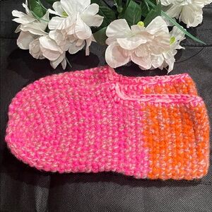 NWOT: Hand Knit Wool Slippers - Pink/Orange/Gray  🧦 • NEW